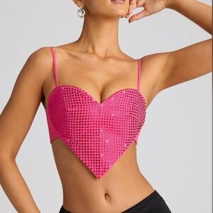 Oh Polly Fuchsia Rhinestone Embellished Heart Crop Top